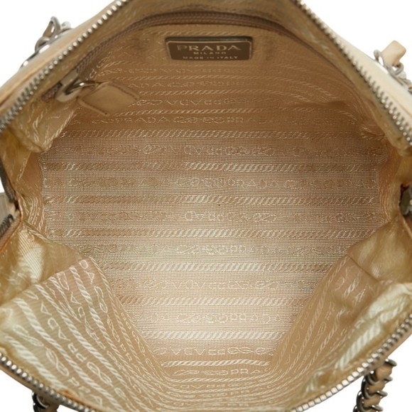 Prada Chain Shoulder Bag B4590 Beige Lino Leather Nylon Women's PRADA - Picture 6 of 10